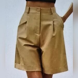 #6106 Women's Business Casual  Tan Shorts Wide Leg